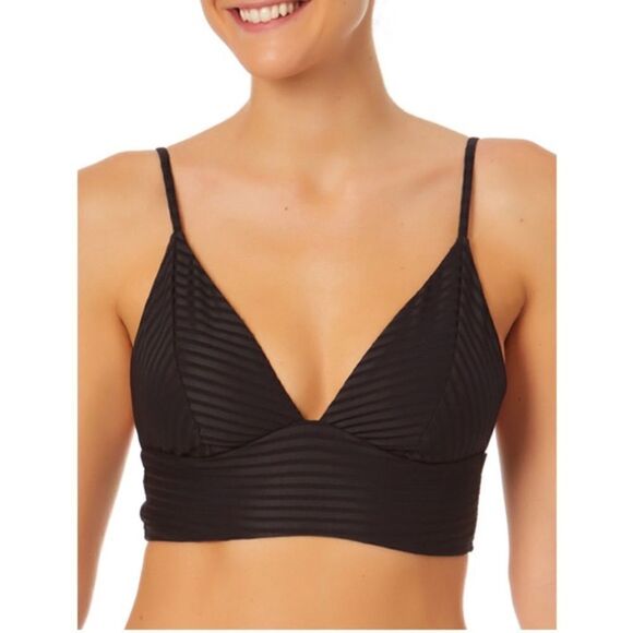 WOMENS JUNIORS SOLID Plunge Bikini Top Bathing Suit Swimsuit Size S - Picture 1 of 6
